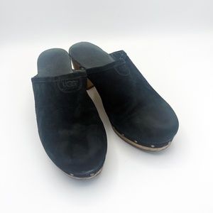 Ugg Black Suede Shearling Clogs